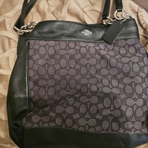 Coach Black and Gray Shoulder Bag with Monogram Pattern